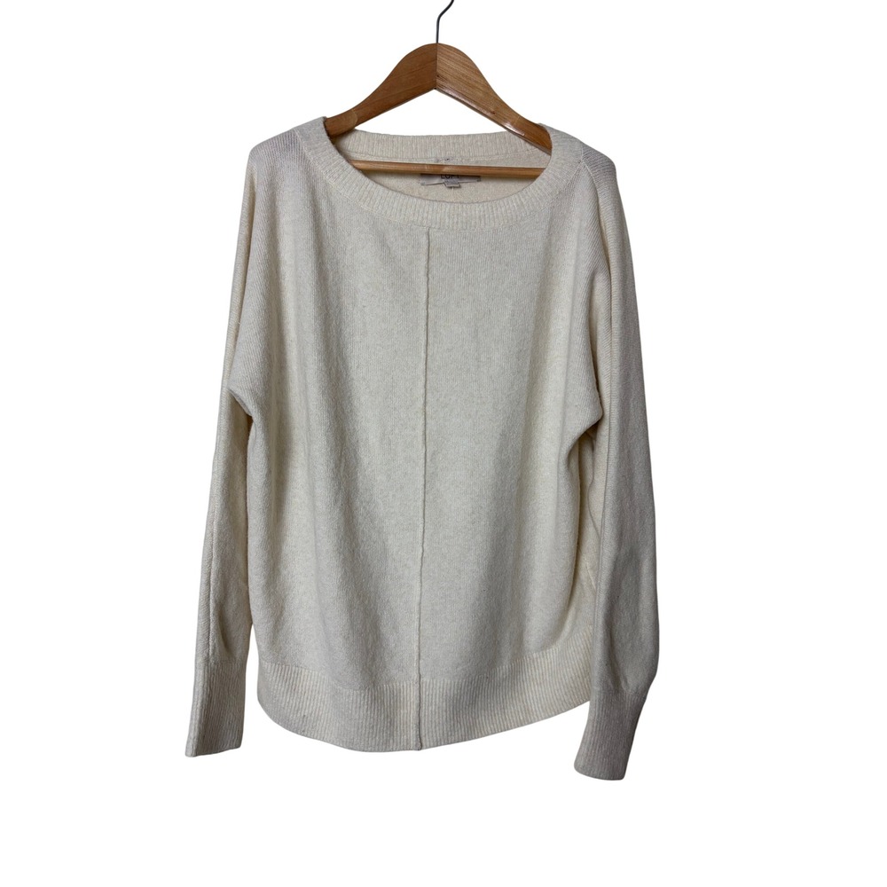 Loft Womens Cream Ivory Exposed Seam Long Sleeve Knit Sweater Size S NWT